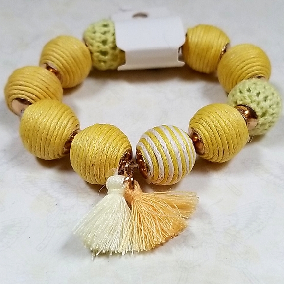 Boho Crochet Ball Bead Tassel Stretch Bracelet - Picture 12 of 16